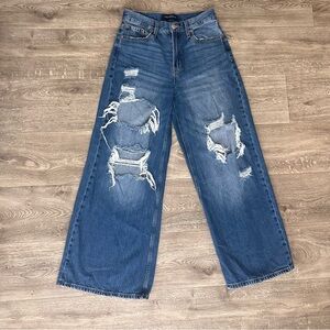 Aeropostale Ripped Wide Leg Blue Jeans